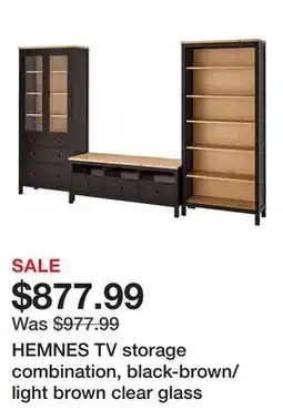 Ikea HEMNES TV storage combination, black-brown/light brown clear glass offer