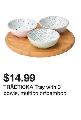 Ikea TRÅDTICKA Tray with 3 bowls, multicolor/bamboo offer