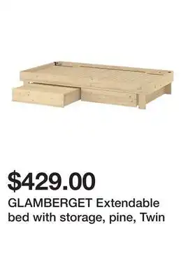 Ikea GLAMBERGET Extendable bed with storage, pine, Twin offer