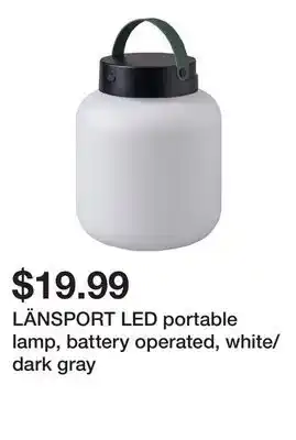 Ikea LÄNSPORT LED portable lamp, battery operated, white/dark gray offer