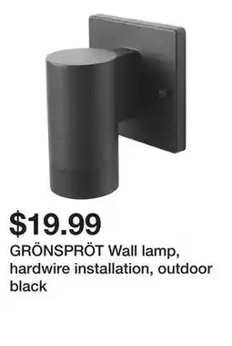 Ikea GRÖNSPRÖT Wall lamp, hardwire installation, outdoor black offer