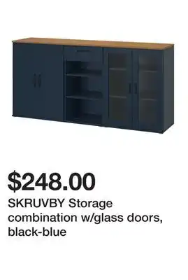 Ikea SKRUVBY Storage combination w/glass doors, black-blue offer