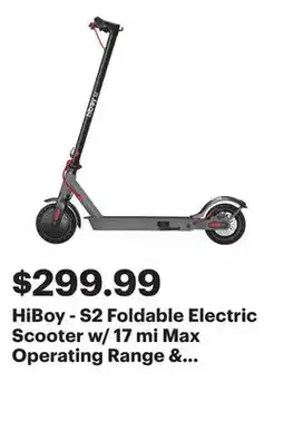 Best Buy HiBoy - S2 Foldable Electric Scooter w/ 17 mi Max Operating Range & 19 mph Max Speed - Grey offer