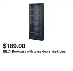 Ikea BILLY Bookcase with glass doors, dark blue offer