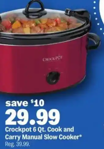 Meijer Crockpot 6 Qt. Cook and Carry Manual Slow Cooker offer