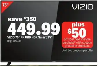 Meijer VIZIO 75” 4K UHD HDR Smart TV offer