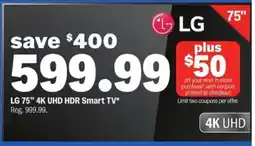 Meijer LG 75” 4K UHD HDR Smart TV offer