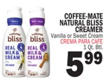 Bravo Supermarkets COFFEE-MATE NATURAL BLISS CREAMER offer