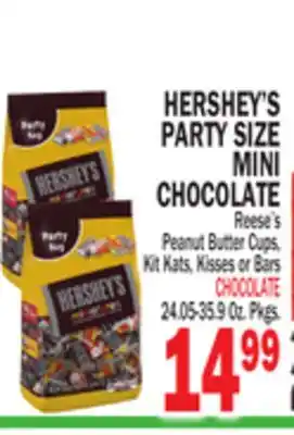 Bravo Supermarkets HERSHEY'S PARTY SIZE MINI CHOCOLATE Reese's Peanut Butter Cups, Kit Kats, Kisses or Bars CHOCOLATE offer