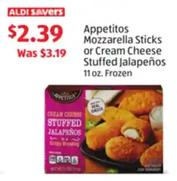 Aldi Appetitos Mozzarella Sticks or Cream Cheese Stuffed Jalapeños offer