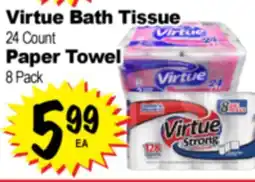 Superior Grocers Virtue Bath Tissue 24 Count, Paper Towel 8 Pack offer