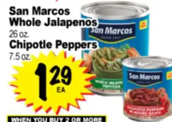 Superior Grocers San Marcos Whole Jalapenos 26 oz. Chipotle Peppers 7.5 oz offer