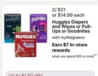 Walgreens Huggies Diapers and Wipes or Pull- Ups or Goodnites offer