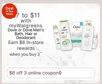 Walgreens Dove or Dove Men's Bath, Hair or Deodorant offer