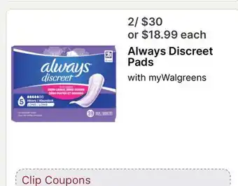 Walgreens Always Discreet Pads offer