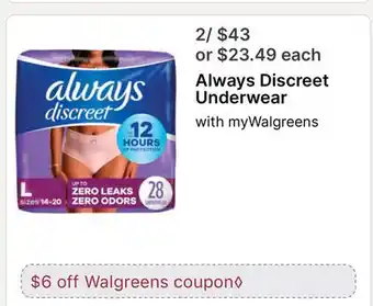 Walgreens Always Discreet Underwear offer