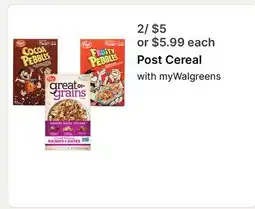 Walgreens Post Cereal offer