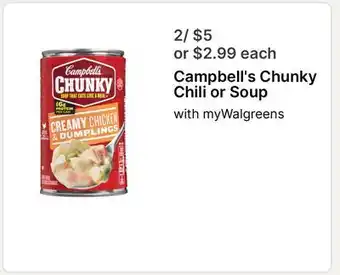 Walgreens Campbell's Chunky Chili or Soup offer