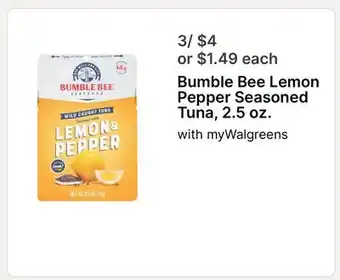 Walgreens Bumble Bee Lemon Pepper Seasoned Tuna, 2.5 oz offer