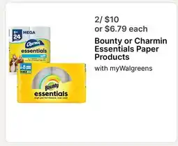 Walgreens Bounty or Charmin Essentials Paper Products offer