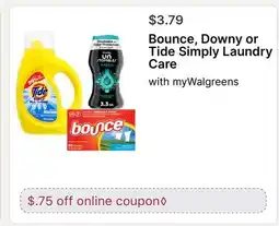 Walgreens Bounce, Downy or Tide Simply Laundry Care offer