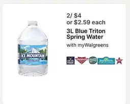 Walgreens 3L Blue Triton Spring Water offer