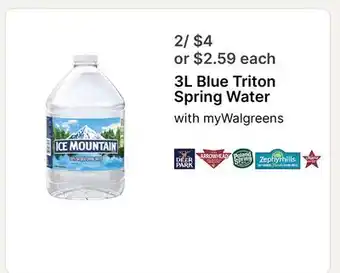 Walgreens 3L Blue Triton Spring Water offer