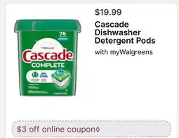 Walgreens Cascade Dishwasher Detergent Pods offer