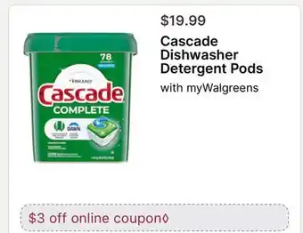 Walgreens Cascade Dishwasher Detergent Pods offer