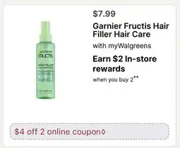 Walgreens Garnier Fructis Hair Filler Hair Care offer