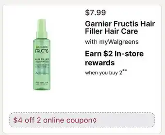 Walgreens Garnier Fructis Hair Filler Hair Care offer