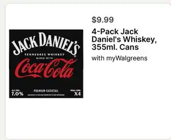 Walgreens 4-Pack Jack Daniel's Whiskey, 355ml. Cans offer