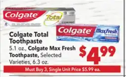 Vallarta Supermarkets Colgate Total Toothpaste offer