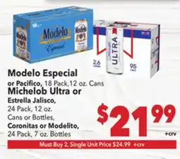 Vallarta Supermarkets Modelo Especial or Pacifico offer