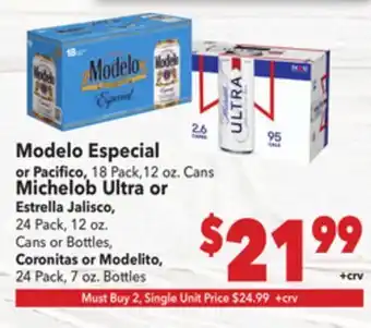 Vallarta Supermarkets Modelo Especial or Pacifico offer