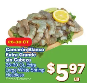 El Super Fresh 26-30 Ct. Extra Large White Shrimp Headless offer