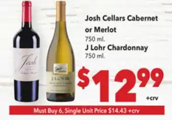 Vallarta Supermarkets Josh Cellars Cabernet or Merlot. Lohr Chardonnay offer