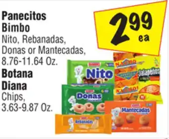 El Super Bimbo Nito, Rebanadas, Donas or Mantecadas, 8.76-11.64 Oz., Diana Chips 3.63-9.87 Oz offer