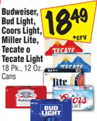 El Super Budweiser, Bud Light, Coors Light, Miller Lite, Tecate o Tecate Light offer