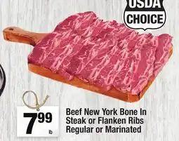 Super King Markets Beef New York Bone In Steak or Flanken Ribs Regular or Marinated offer