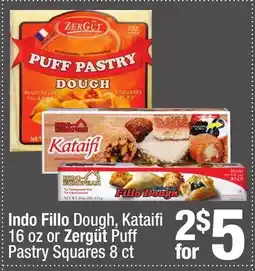 Super King Markets Indo Fillo Dough, Kataifi 16 oz or Zergüt Puff Pastry Squares 8 ct offer