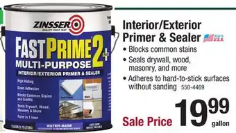 Menards Zinsser FastPrime 2 Plus Interior/Exterior Water-Base Primer & Sealer - 1 gal offer