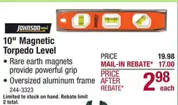 Menards Johnson Level 10 Magnetic Big J Torpedo Level offer