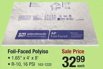 Menards R-10 (16 PSI) Johns Manville Foil-Faced Polyiso Foam Board Insulation 1.65 x 4' x 8' offer