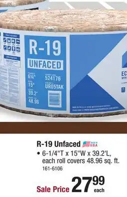 Menards R-19 EcoRoll Unfaced Fiberglass Insulation Roll 6-1/4 x 15 x 39' 2 offer