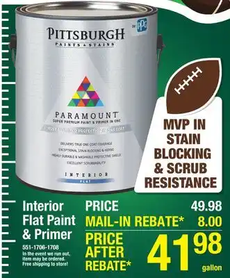 Menards Pittsburgh Paints & Stains Paramount Interior Flat Paint & Primer White/Pastel Base - 1 gal offer