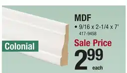 Menards Mastercraft 9/16 x 2-1/4 x 7' Primed MDF Colonial Casing 356 offer