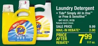 Menards Tide Simply Free & Sensitive Liquid Laundry Detergent - 117 oz offer