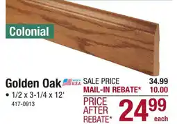 Menards Mastercraft 1/2 x 3-1/4 x 12' Prefinished Golden Oak Colonial Base Mouldings 623 offer