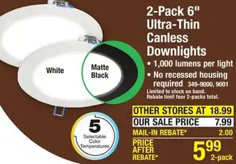 Menards GT-Lite 6 White Selectable Color Temperature LED Canless Downlight - 2 Pack offer